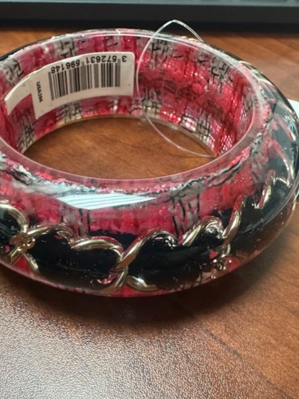 2014 Chanel Hot Pink Tweed CC Logo Resin Bangle